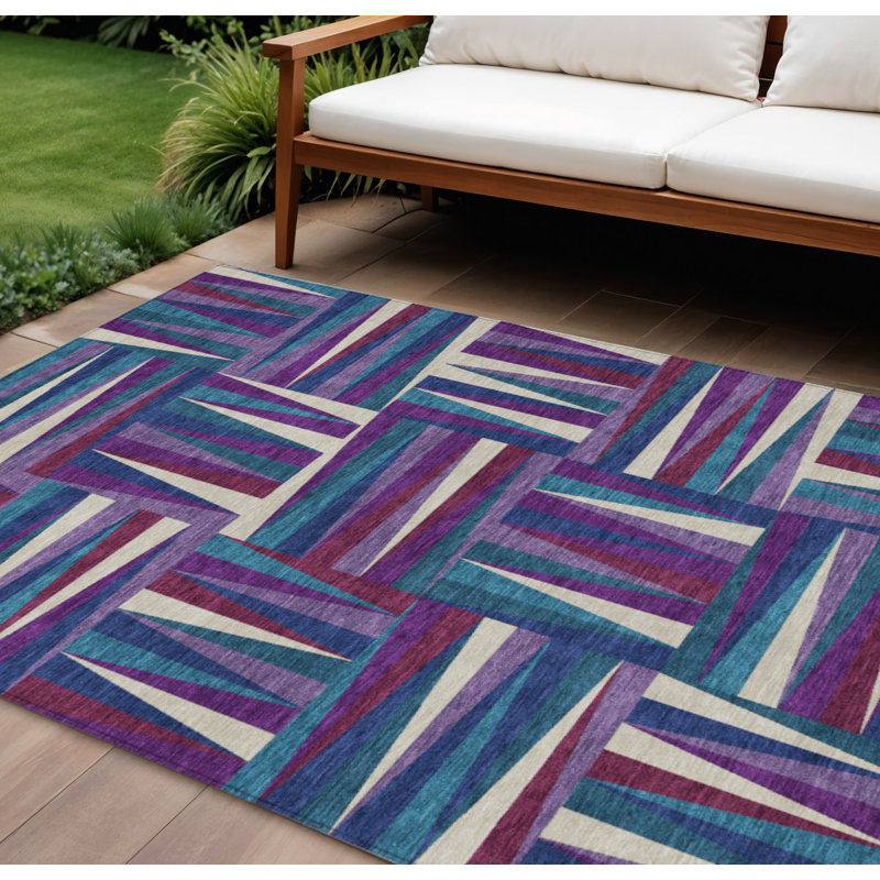 Tapis lavable intérieur / extérieur ivoire et bleu sarcelle 9 pi x 12 pi HomeRoots