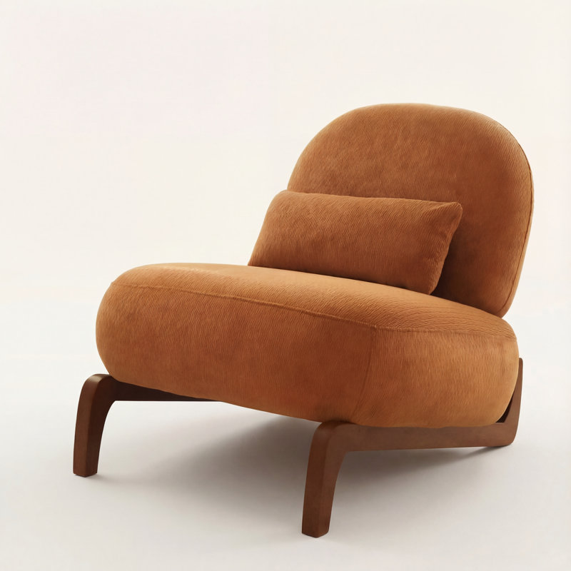 Méridienne Mid-Century moderne avec base traîneau, Coton chaud caramel