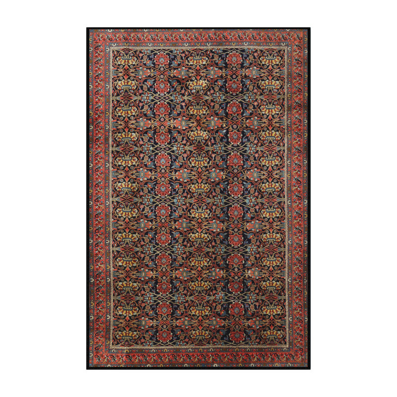 Tapis traditionnel rouge / bleu, Rectangle 2 pi x 5 pi