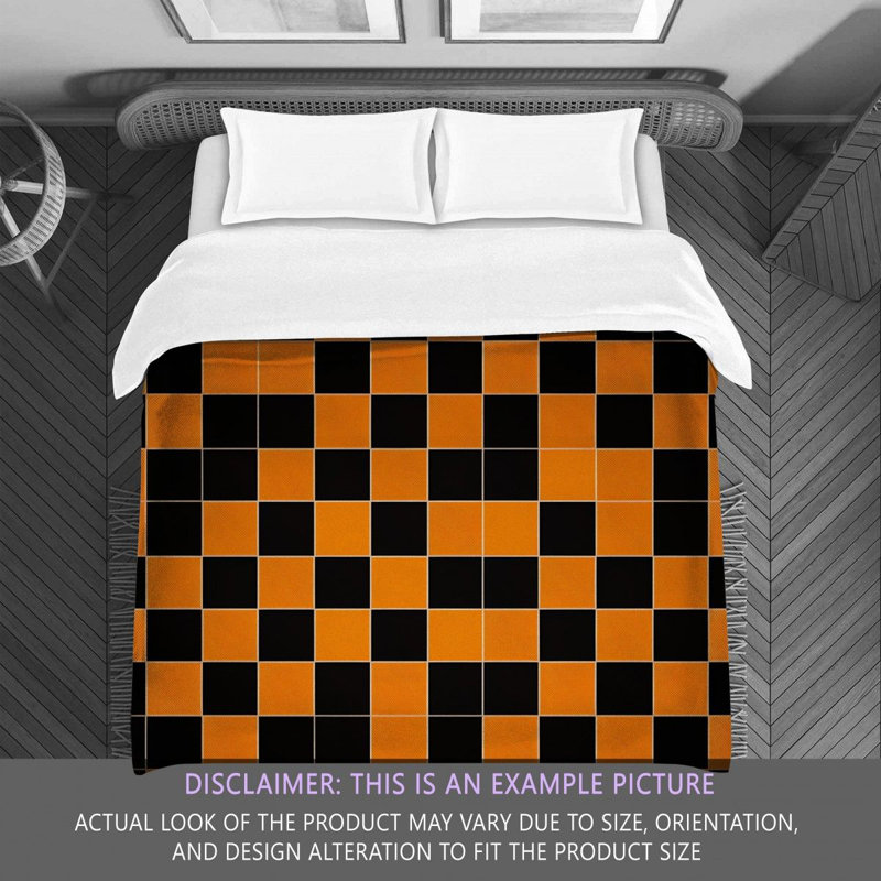 Polyester Comforter, Twin Comforter, Black/Orange Checkered