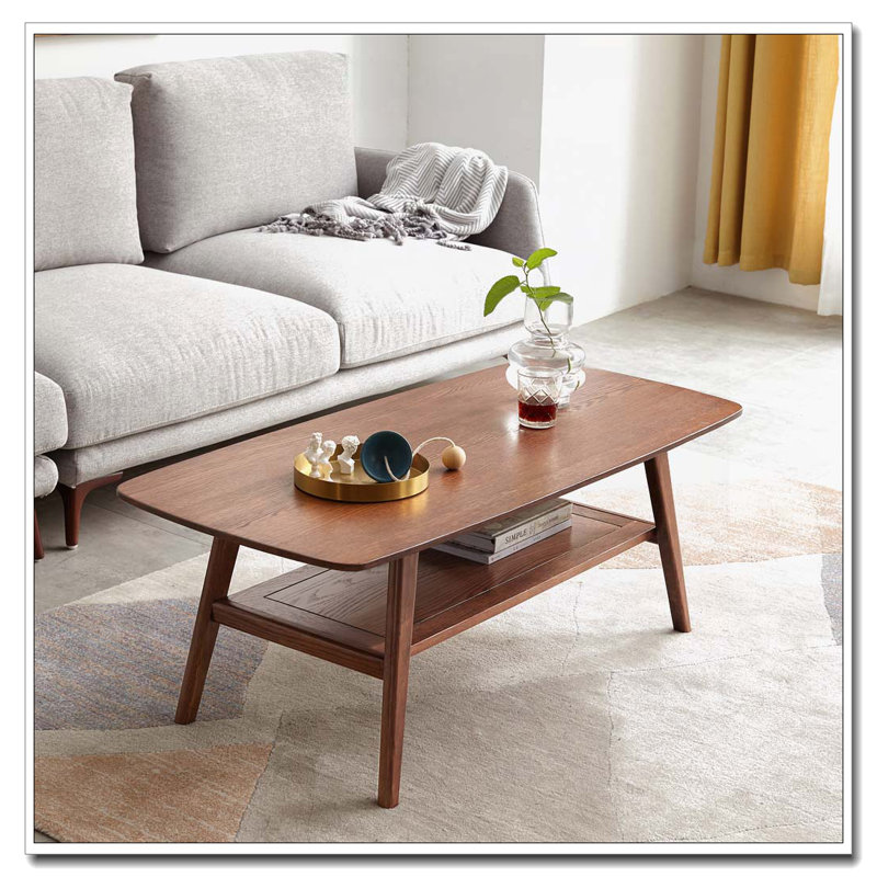 Table basse rectangulaire avec plateau en bois massif, Noyer, H 17,32 po x L 31,5 po x l 19,69 po