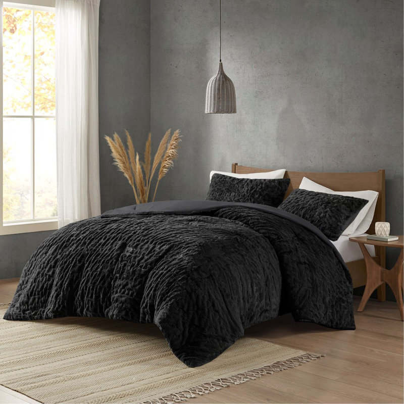 Ensemble d'édredon en duvet synthétique très grand King / Cal, Édredon très grand et 2 taies décoratives, Noir