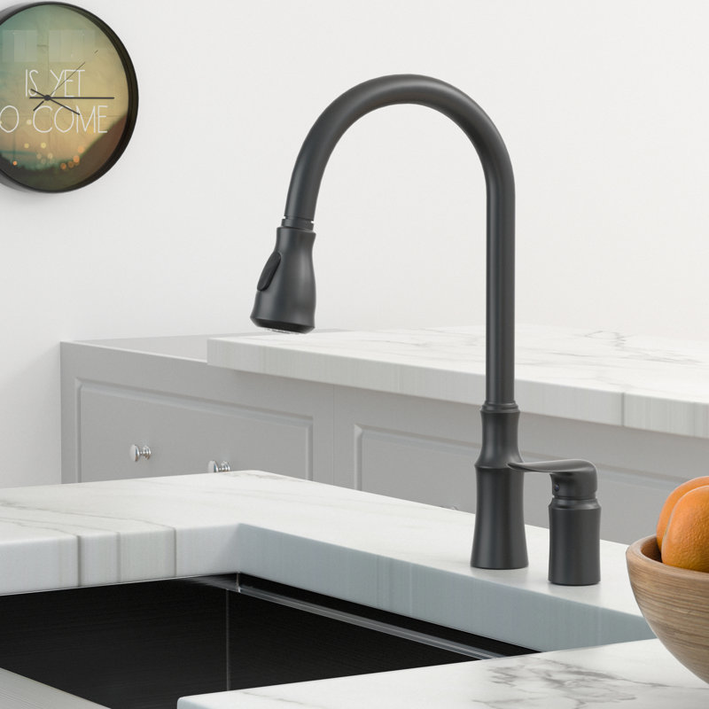 Matte Black Kitchen Faucet With Separate Handle, Modern Single Style, 360 Rotary Pull-Down For Precise Control, Solid Brass Build, Dual Spray Modes Washing And Filling, Easy To Keep Clean, 16.9