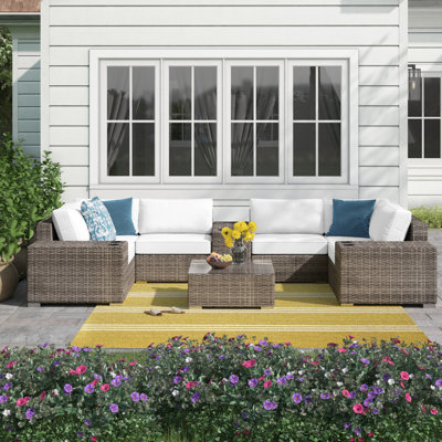 Ensemble de conversation pour 8 personnes avec coussins Sunbrella en osier Hepscott