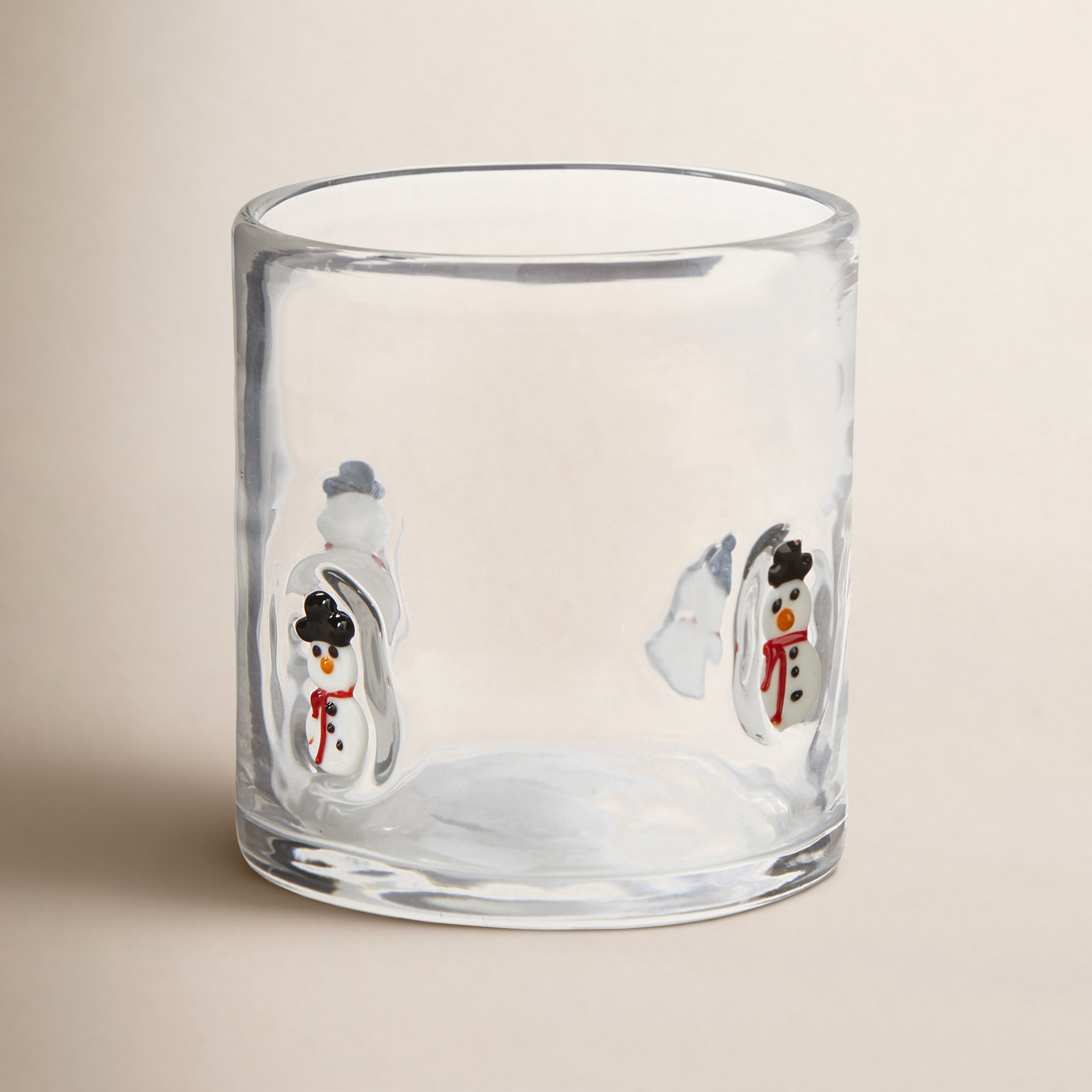 Snowman Clear Glass Double Old Fashion Drinkware