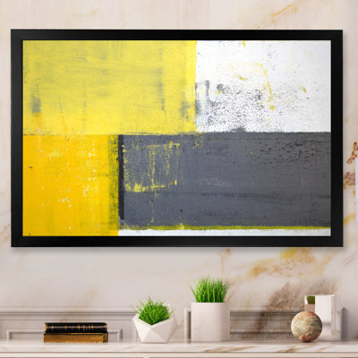 «Gray Meets Yellow Abstract Art», reproduction d'art sur toile encadrée