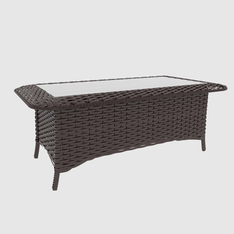 Handwoven Rattan Outdoor Coffee Table With Durable Glass Top