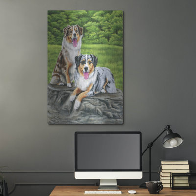 «Two Australian Shepherd Dogs» par Rebecca Wang, art mural en métal