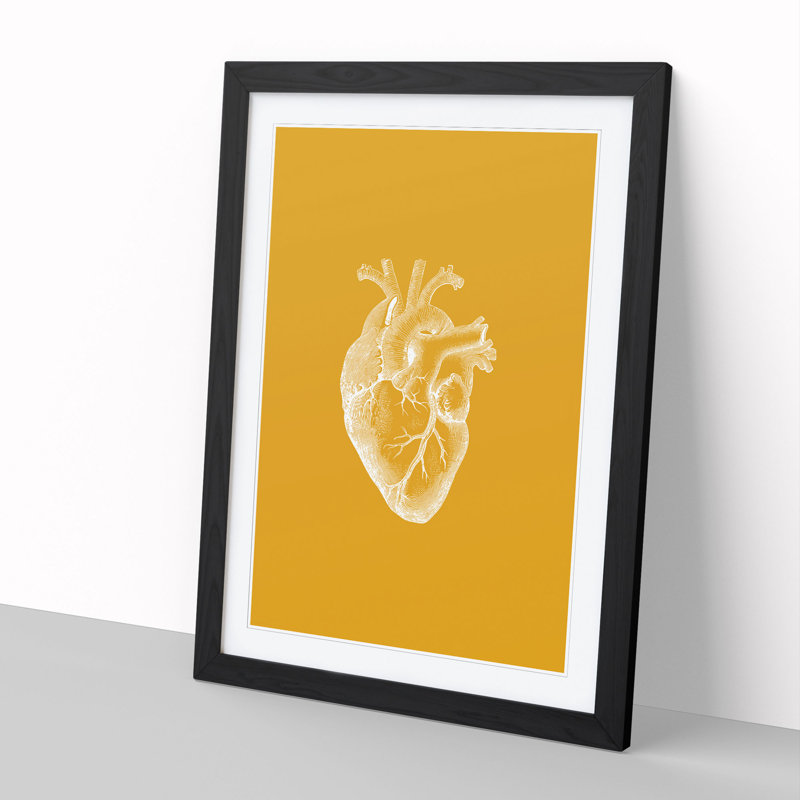Orange Anatomical Heart - Picture Frame Graphic Art, Black Framed, 48cm H x 36cm W x 2cm D