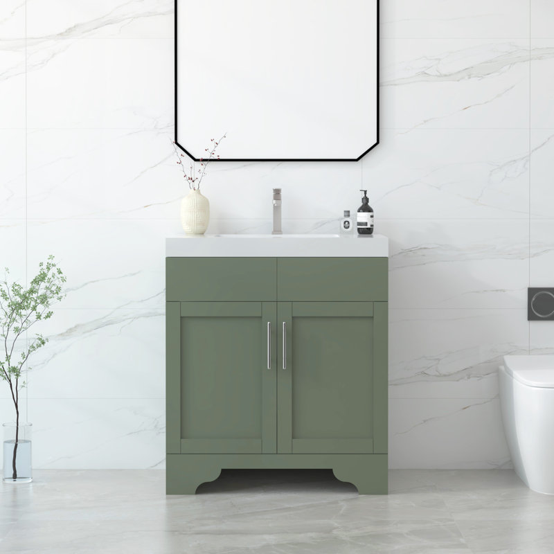 Aurilla 30 in. Single Sink Freestanding Bath Vanity in Forest Green with White Carrara Quartz Top, Forest Green