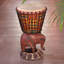 African Elephant Wood Djembe Drum Sculpture