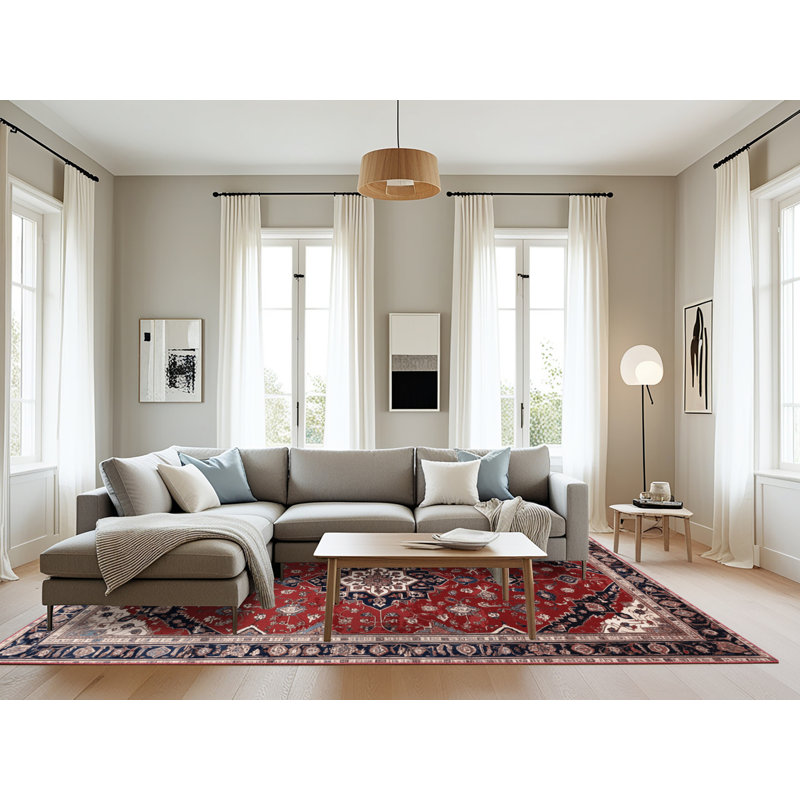 Tapis rouge persan lavable à la machine, Rectangulaire 8 pi x 10 pi