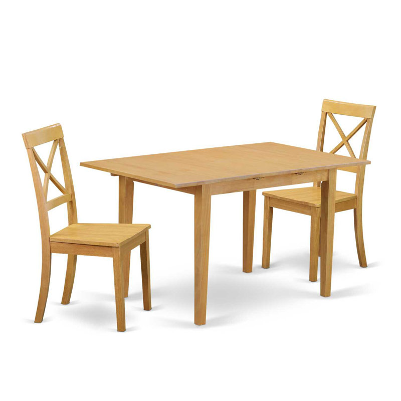 3 Piece Kitchen Table Set for Small Spaces Contains a Rectangle Dining Table with Butterfly Leaf and 2 Dining Room Chairs, 32x54 Inch, Oak