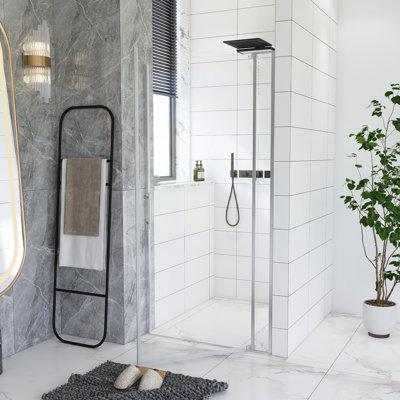 Brushed Nickel Finish 32-36 Inch W X 72 Inch H Universal Pivot Shower Door, Open Outside, With 5/16 Inch - 1/6 Inch Thick Tempered Glass