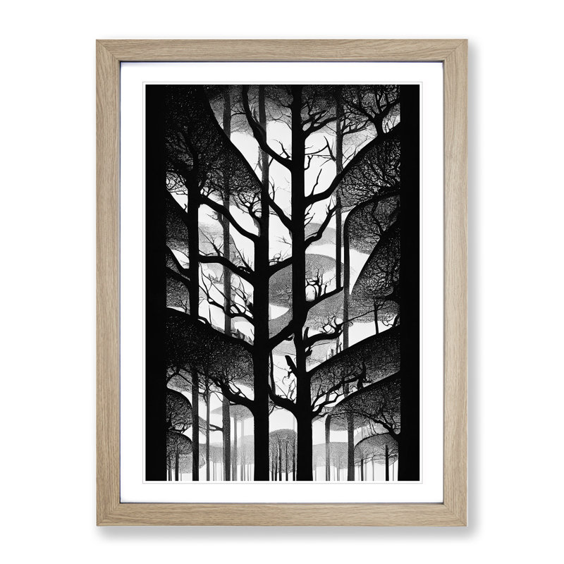 Monochrome Forest - Framed Print, 34cm H x 25cm W x 2cm D, Oak