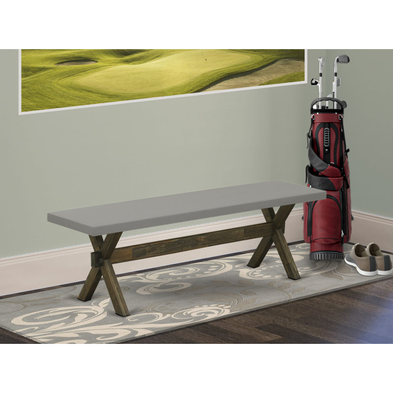 X-Style Modern Dining Bench with Wood Seat, Distressed Jacobean Finish., 18" H x 15" W x 60" D, Cement/Brown