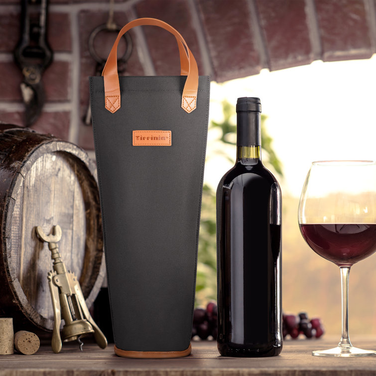Tirrinia Insulated Wine Carrier Tote - Travel Padded 2 Bottle  Wine/Champagne Cooler Bag with Handle and Adjustable Shoulder Strap + Free  Corkscrew, Great Wine Lover Gift, Black 