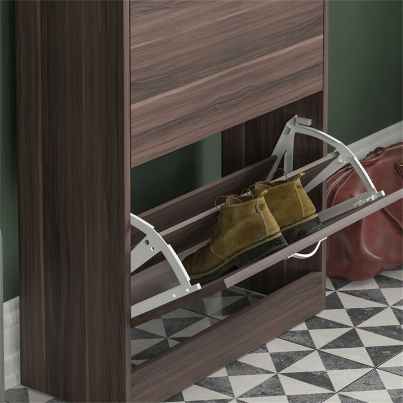 Drawer Flip Down Shoe Storage Free Standing Cabinet For Hallway, 118" H x 60" W x 24" D, Walnut