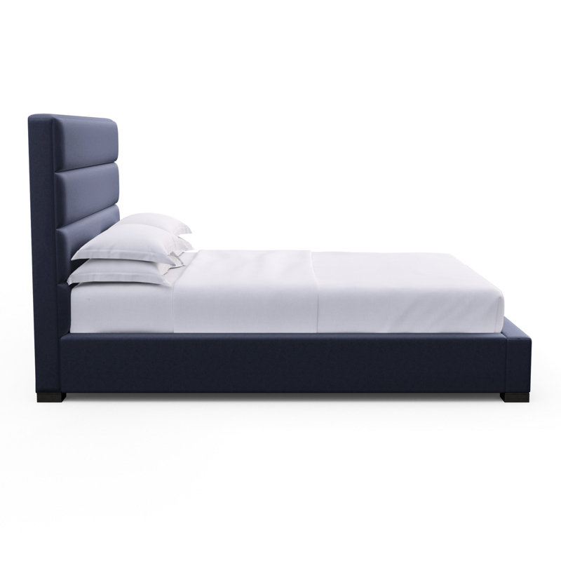 Boyd Upholstered Bed, Full, Plush Velvet Blue Print, Ebony