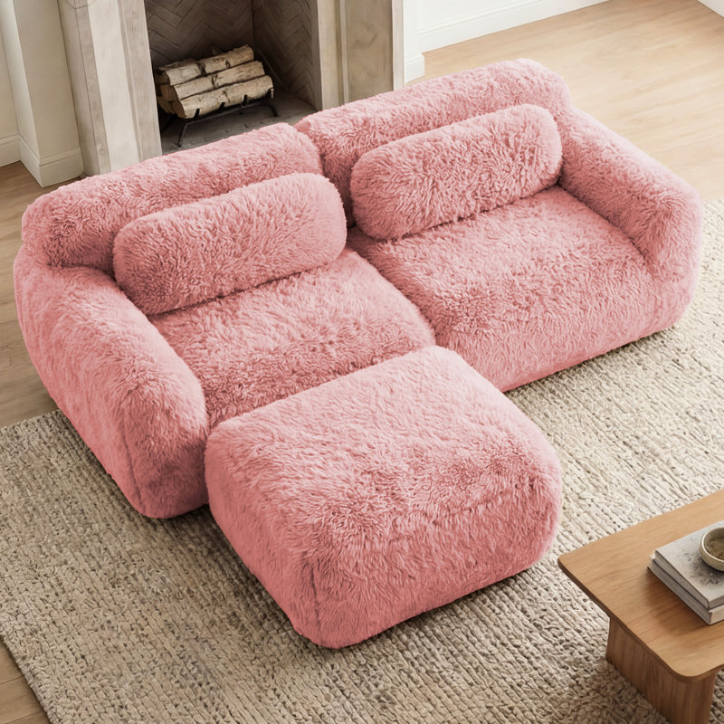 Canapé modulaire rose en forme de L, tissu moelleux, mousse 32d haute résilience, sans assemblage requis, base antidérapante, confort ergonomique, coussins décoratifs pour l'élégance de la chambre à coucher avec méridienne, dessous, forme, décor