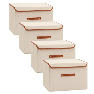 4 Pack Large Fabric Storage Bins with Lids, Foldable Storage Boxes with Lids for Organizing, Decorative Storage Boxes with Handles for Home, Bedroom, Closet, Office