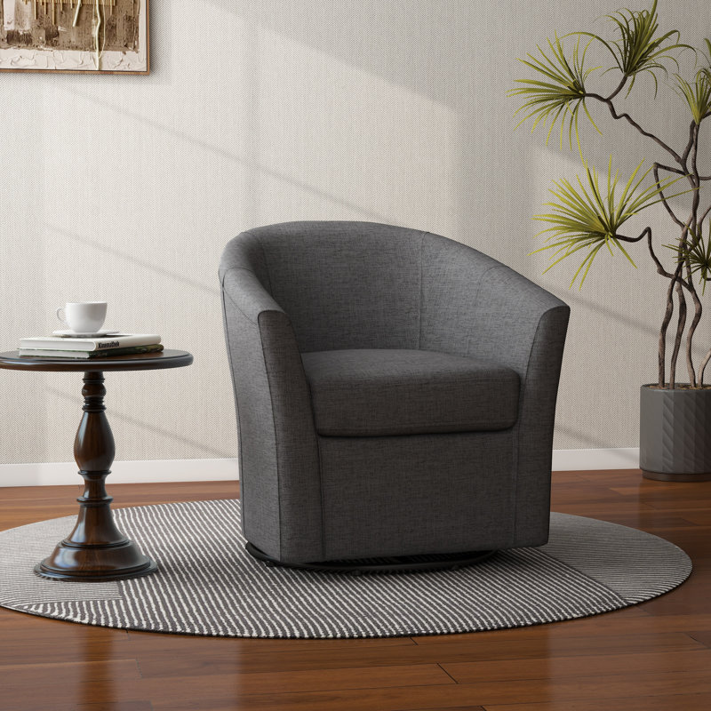 Aunna 78 Cm Wide Swivel Barrel Chair, Grey Linen Blend