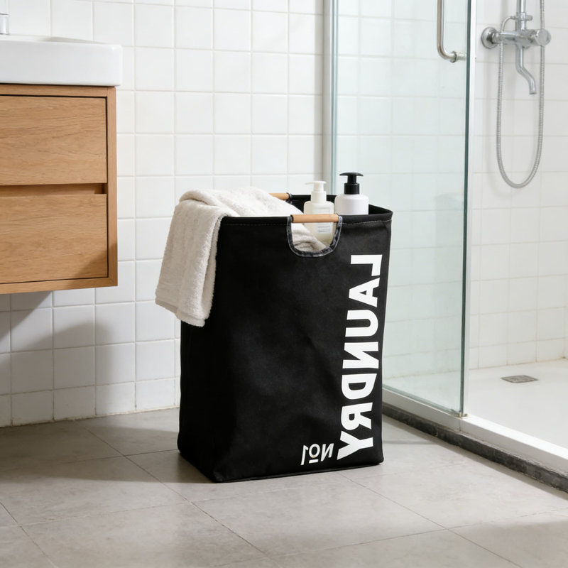 Foldable Laundry Hamper With Wooden Handles - Large Capacity Cotton Linen Storage Basket For Clothes, Toys, And Bathroom Organization