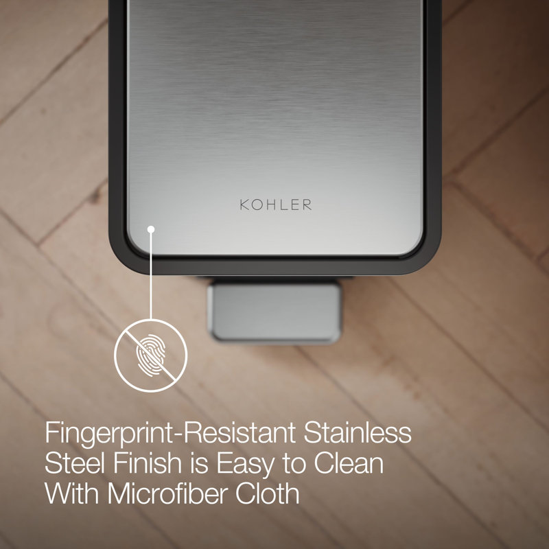 Reset 2.5-Gallon Bathroom Trash Can, Slim Stainless Steel Step Trash Can with Quiet-Close Lid, Stainless Steel