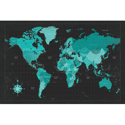 World Map Turquoise - Wrapped Canvas Art Prints