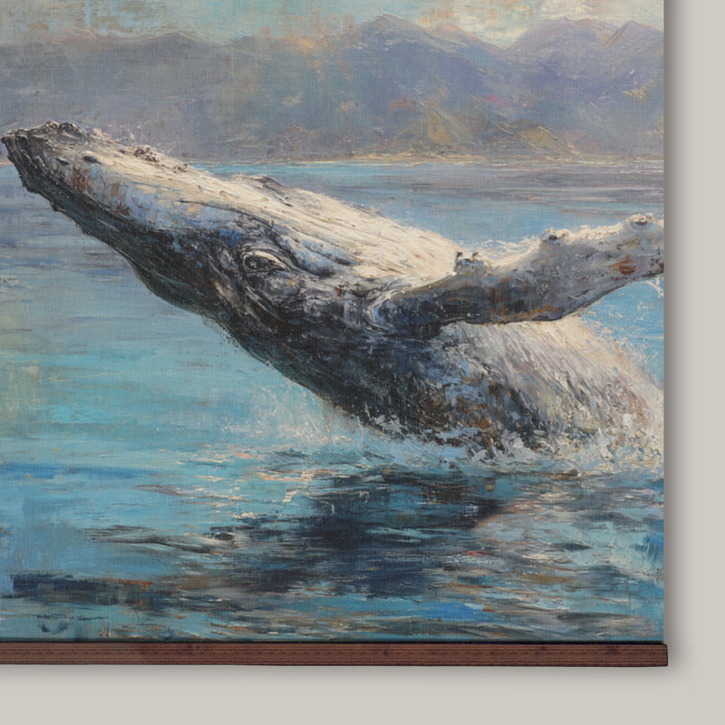Baleine côtière, art mural sur toile, tapisserie océanique, H 45 po x l 73 po