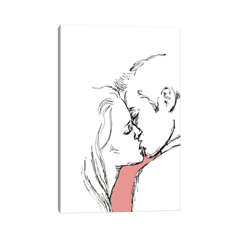 Kiss - Outline by Fanitsa Petrou - Wrapped Canvas Print, 20.32 cm H x 30.48 cm W