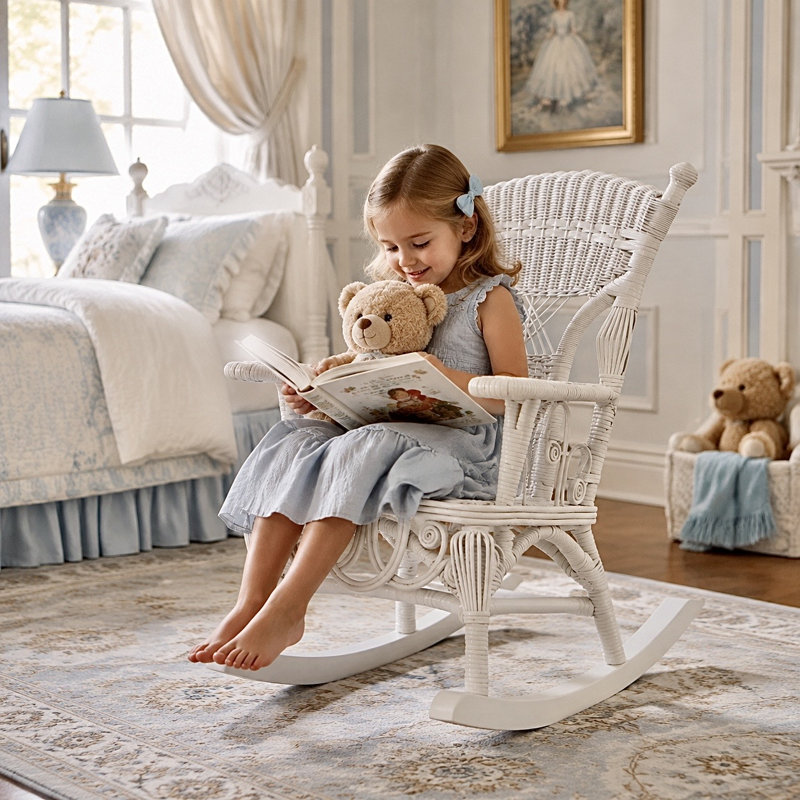Chaise berçante en osier pour enfant Deas, Blanc