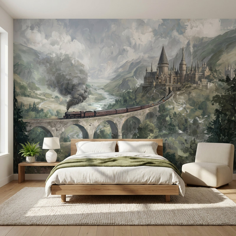 Papier peint paysage château enchanté, L: 190 po x H: 108 po, Peler et coller
