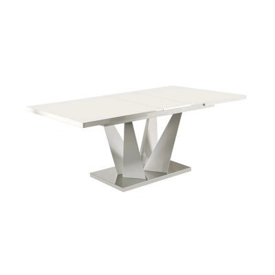 Table de salle à manger contemporaine 78 po, blanc / chrome
