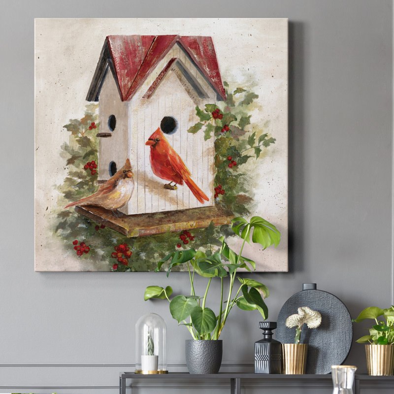 Holly Berry Birdhouse - reproduction sur toile tendue, H 24 po x l 24 po x P 1 po