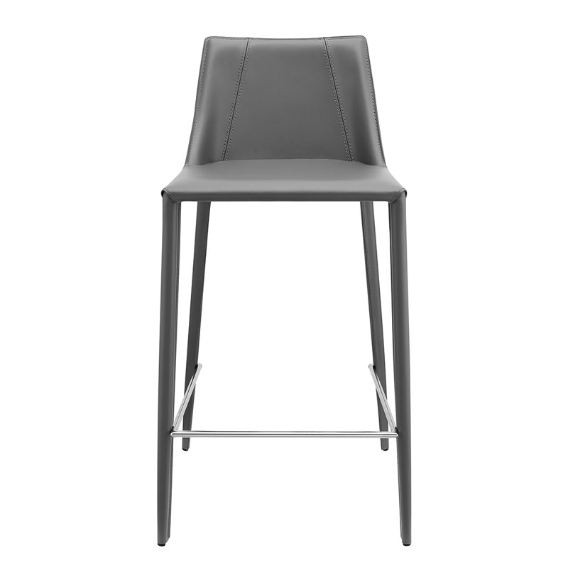 Carramar Upholstered Stool with Metal Frame, Gray Faux Leather, Counter Stool (24" Seat Height)