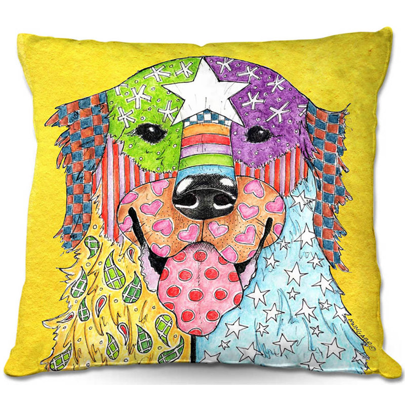 Coussin Couch Retriever Dog, 16 po x 1 po, Jaune