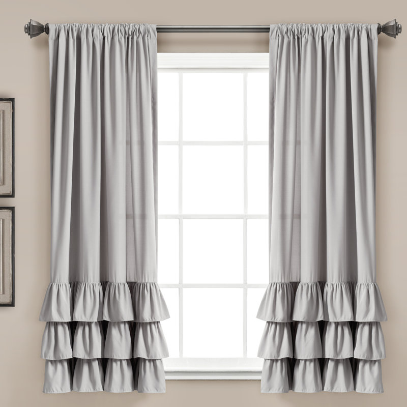 Paire de rideaux semi-transparents avec passe-tringle Allison, Gris clair, L 40 po x L 63 po