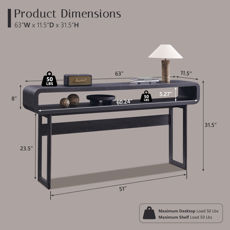 51" Manufactured Wood Console Table, Gray
