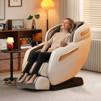 Fauteuil de massage complet Lashayna 4D avec gravité zéro, commande vocale par l'IA, thermothérapie, rail SL de 58 po, 48 airbags - conception très grand, programmes de massage personnalisables, parfaits pour la détente à la maison