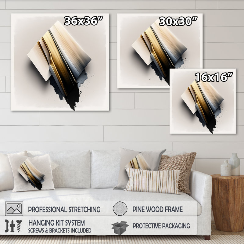 «Black and Gold Cubic Expression III - Abstract Cubism», art mural encadré, H 16 po x l 16 po x P 1 po, Toile tendue
