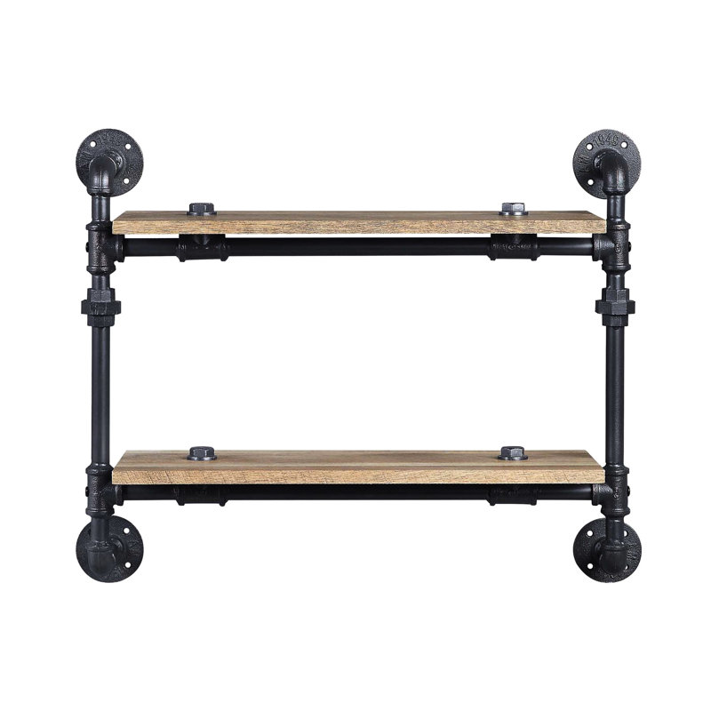 2 Tier Wall Shelf, Metal Tube, Oak, Sandy Black, Water Pipe Design, Gap, Home Storage Display Shelving, Frame, Style, Space, Office Decor