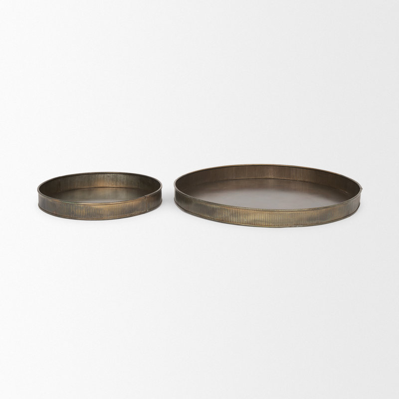 Ensemble de 2 plateaux en laiton vieilli rond Bonne bonne
