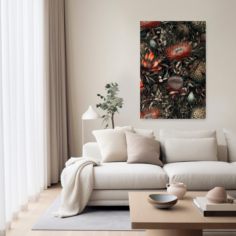 «Vibrant Exotic Blooms Vibrant Abstract Flower Nature», art mural, H 60 po x l 40 po