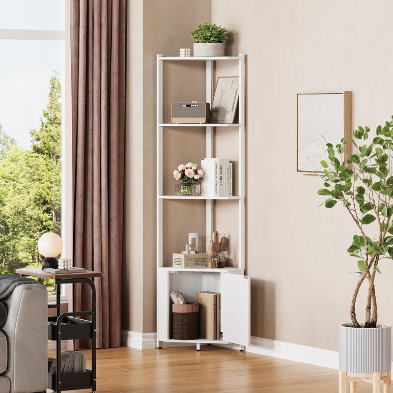 5-Tier LED Corner Shelf, Metal Frame with Wood Shelves, Adjustable Brightness, Space-Saving Display Rack for Living Room, Bedroom, Kitchen or Home Office, Modern Style
