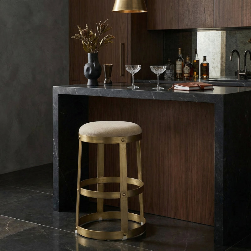 Dior Upholstered Counter Stool with Metal Frame, Counter Stool (26" Seat Height), Antique Brass