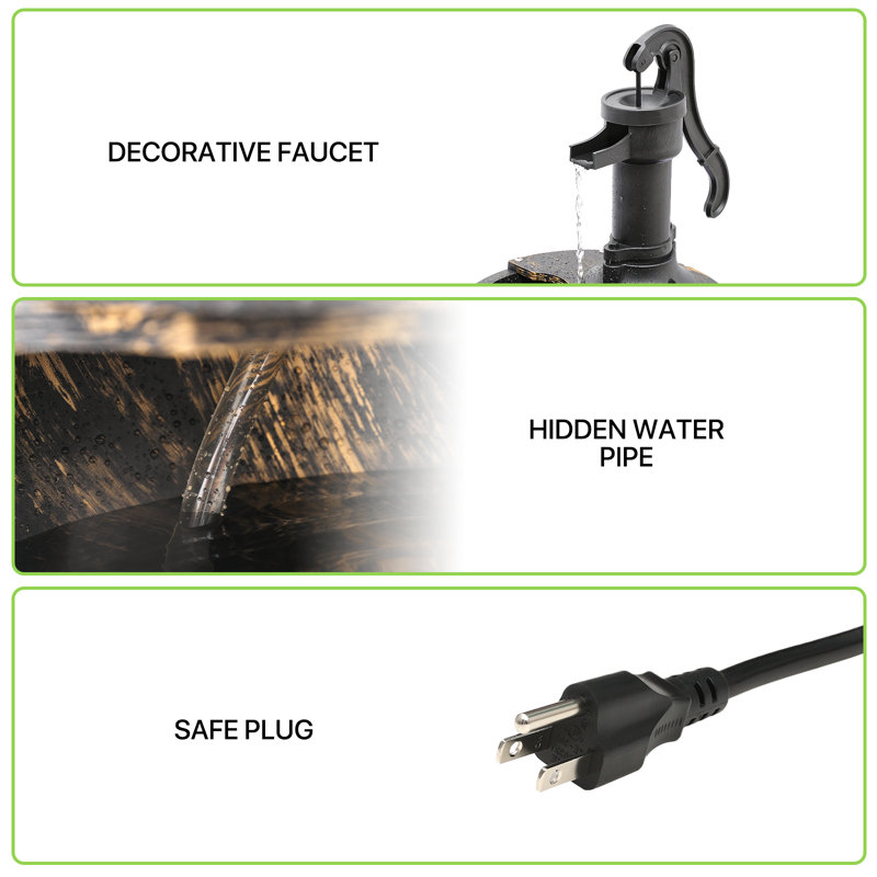 Rustic Brown 2-Tier Barrel Waterfall Fountain with Pump