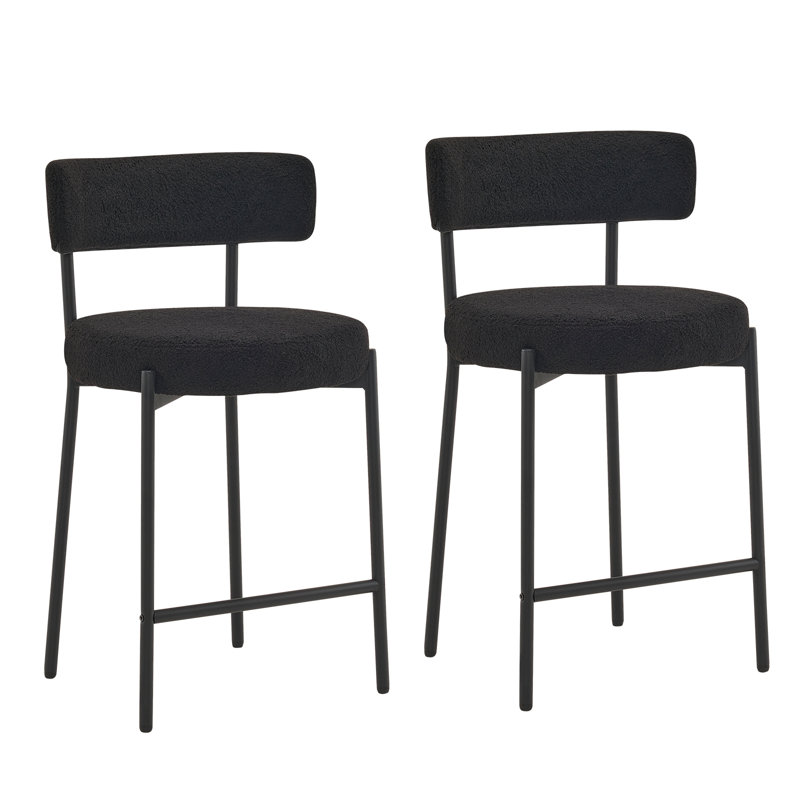 Tabouret 34,25 "H 34,25" avec dossier courbé, Similifourrure noire