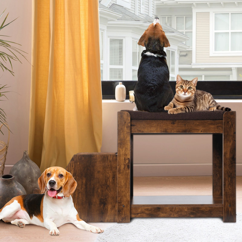 Lit superposé pour animaux de compagnie avec marche amovible pour chiens et chats, plate-forme de siège de fenêtre à plusieurs niveaux avec coussin et coussin à gratter pour chat, utilisation à l'intérieur