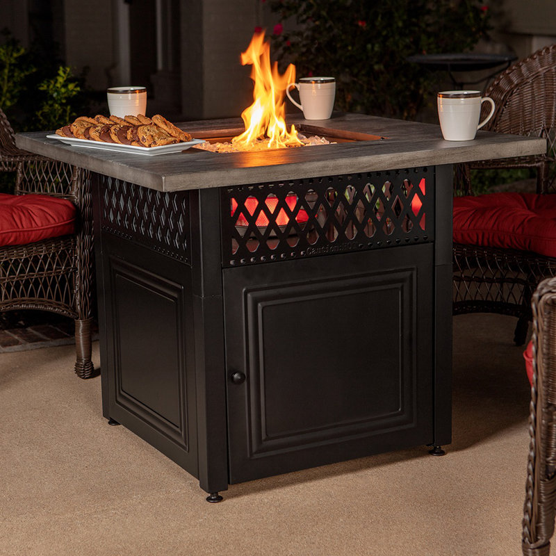 DualHeat by Endless Summer, The Dakota, 38" Square LP Gas Outdoor Fire Pit/Patio Heater, Grey Wood Grain